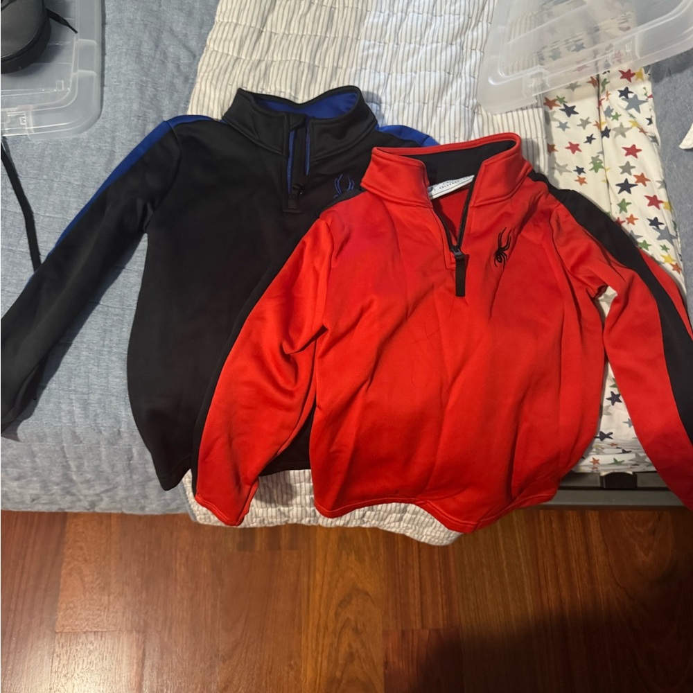 2 Spyder Black and Red Kids Zip Underlayers